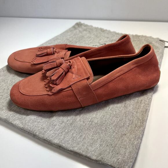 Aquatalia Size 7 Pink Suede Driving Loafers Tassle‎ Italy Dustbag Weatherproof - Picture 5 of 14